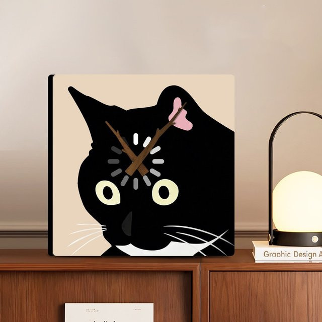 Kreative Daze Katzen-Tischuhr in Schwarz, quadratische analoge Schreibtischuhr für Wohnzimmer und Schlafzimmer, B/T/H: 25 x 25 x 25 cm - Bild 1