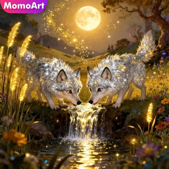 Momoart Wolf Diamantmalerei DIY Tier Cartoon Mosaik Set für Erwachsene und Anfänger, Mehrfarbig, B/B/B: 20 x 20 x 20 cm - Bild 1