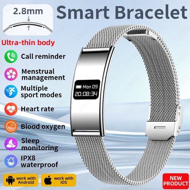 LIGE Smart-Armband in Silber mit Herzfrequenz- und HRV-Monitor sowie Anruferinnerung - Bild 1