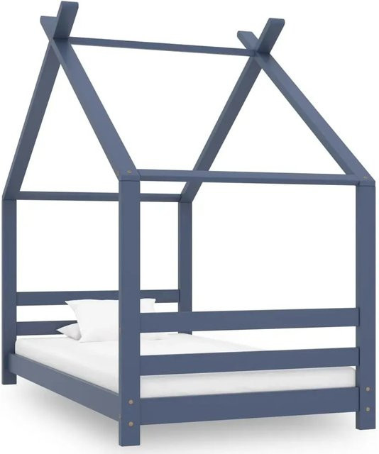 vidaXL Kinder-Bettgestell im Baumhausstil aus Massivholz Kiefer, Grau, B: 80 cm, L: 160 cm - Bild 1