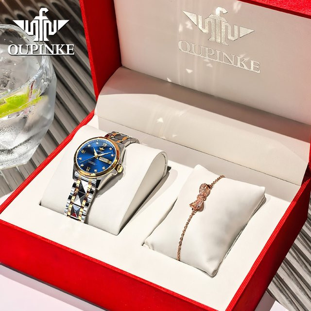 OUPINKE Armbanduhr Automatik, Edelstahl, Blau, Damen - Bild 1