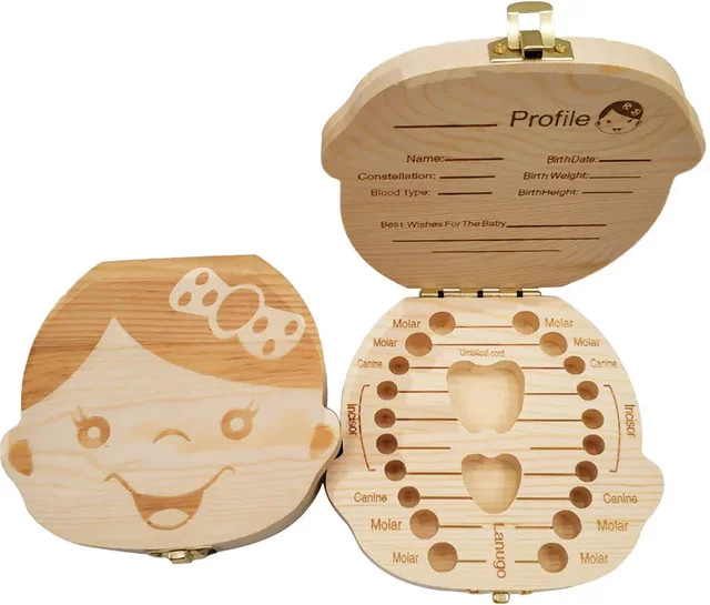 Baby Zahn Box aus Holz als Organizer für Milchzähne und Souvenirs für Jungen und Mädchen - Bild 1