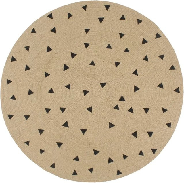 vidaXL Teppich aus Jute mit Dreiecksmuster in Natur, Beige und Schwarz, rund, Durchmesser: 90 cm - Bild 1