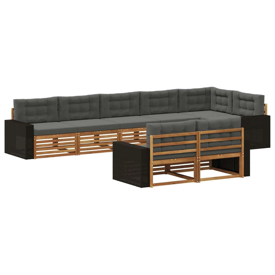 vidaXL Outdoor-Sofagarnitur aus Akazienholz in U-Form mit Kissen, Farbe: Natur und Anthrazit - Bild 2