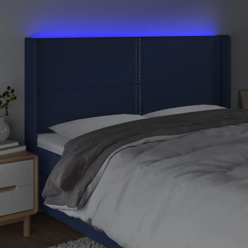 Vidaxl Bettkopfteil mit LED in Blau aus Stoff, B: 203 cm, H: 118/128 cm, T: 16 cm - Bild 3