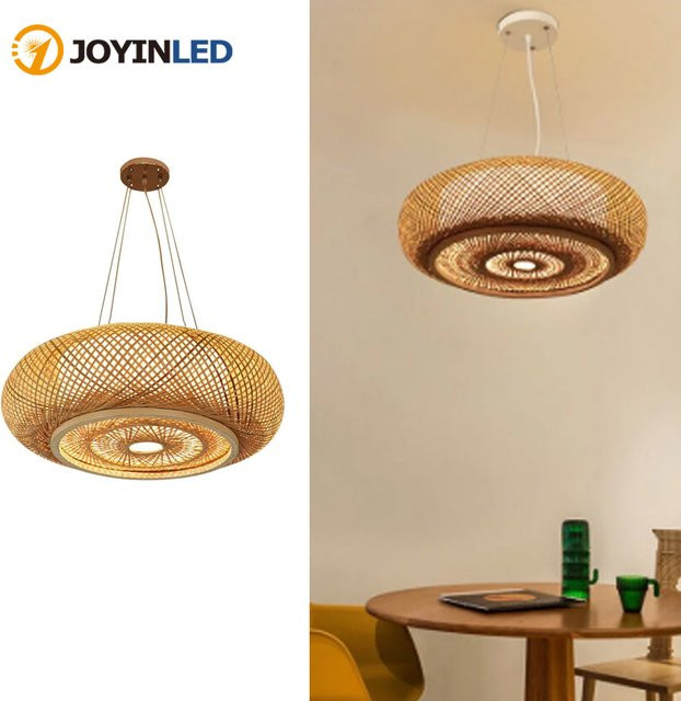 JOYINLED Japanischer Bambus-Kronleuchter, handgewebte Pendelleuchte im Boho-Stil für Wohnzimmer und Schlafzimmer, E27 LED, Durchmesser: 50 cm - Bild 1