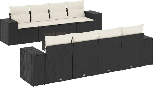 vidaXL 9-teilige Garten-Sofagarnitur aus Poly-Rattan mit Kissen in Schwarz-Creme - Bild 1