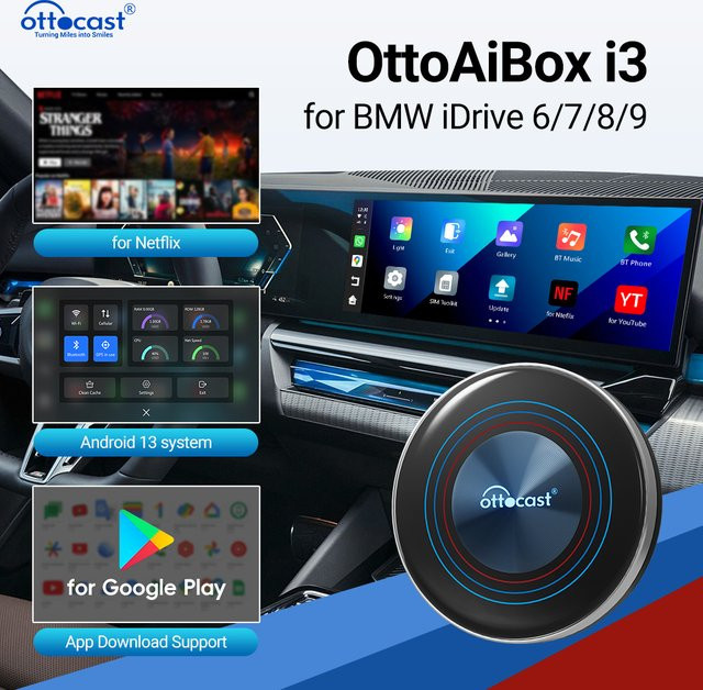 Ottocast i3 Android Auto AI TV Box mit Wireless CarPlay und Android 13, Videoadapter in Schwarz - Bild 1