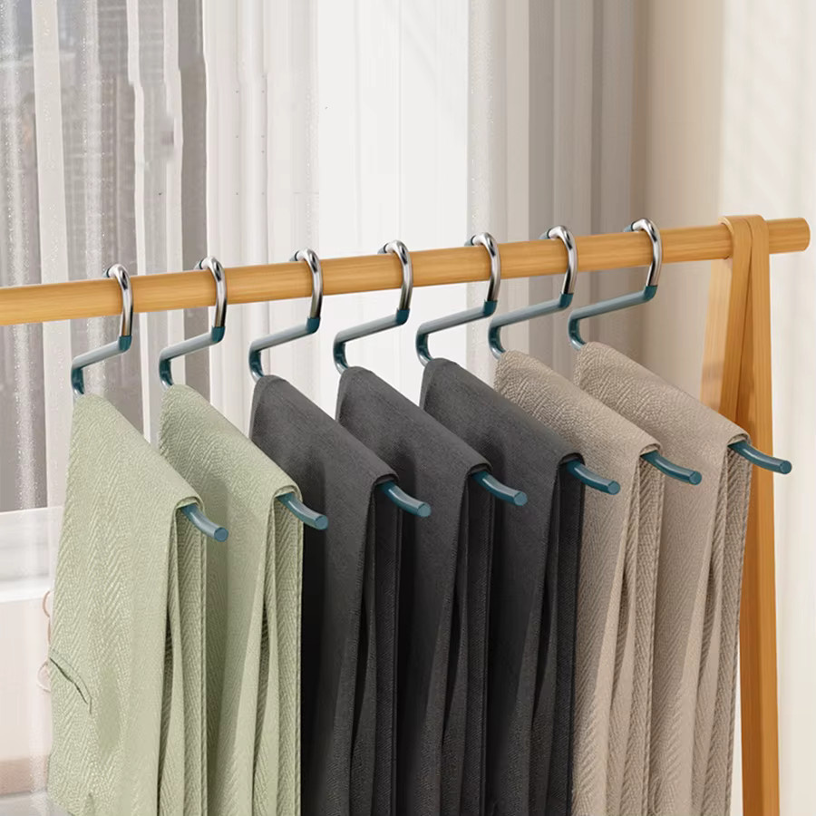 5er-Set Multifunktionale Jeans-Kleiderbügel aus beschichtetem Stahl, rutschfest und platzsparend, Beige und Blau - Bild 3