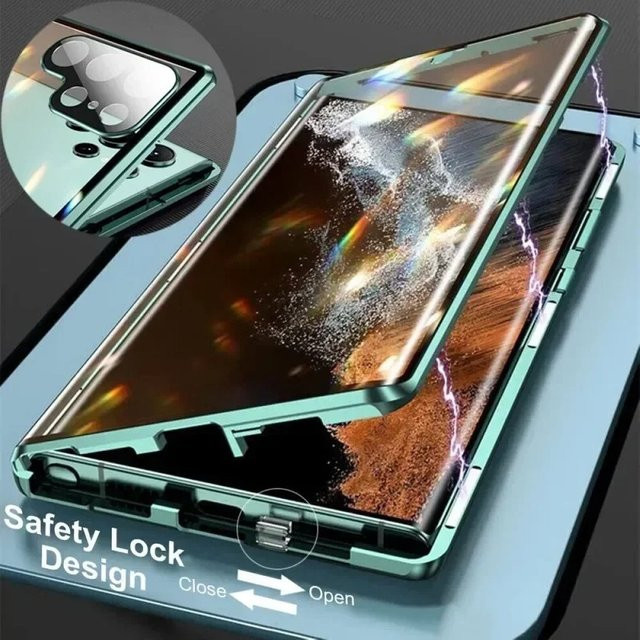 Metall-Magnetgehäuse für Samsung Galaxy S26 S25 S24 S23 Ultra Plus mit 360 Grad Rundumschutz, Bildschirmglas und Kameraschutz in Silber oder Grün - Bild 1