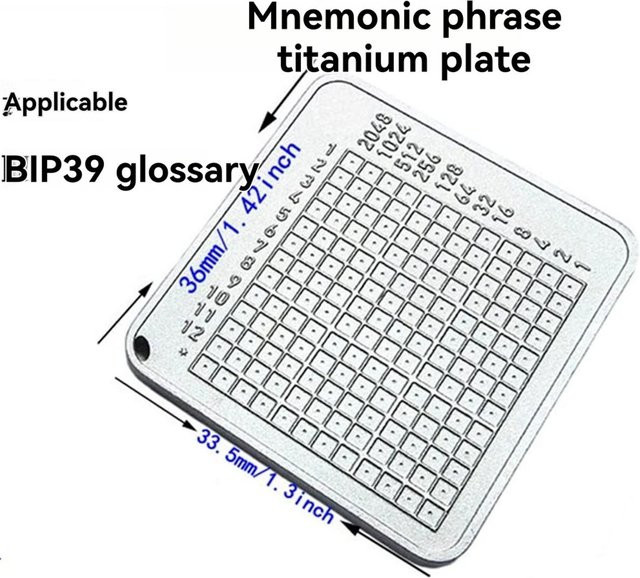 AT16 Crypto Seed Phrase Aufbewahrungsplatte in Silber für 24-Wörter-Mnemonic-Backup und BIP39 Recovery Words - Bild 1