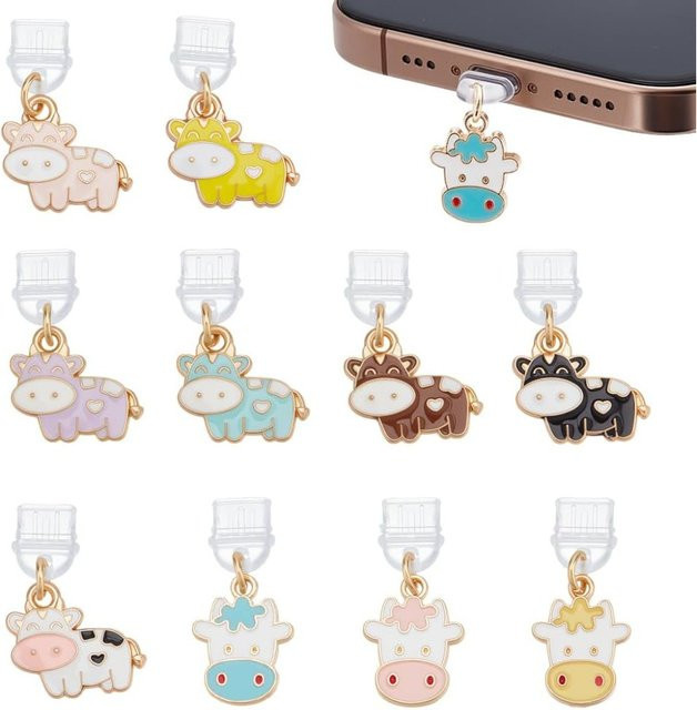 10 Stück USB-C Staubschutzstecker mit Kuh-Motiv aus Emaille-Legierung, Multicolor - Bild 1