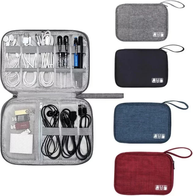 Tragbare Elektronik-Zubehör Tasche in Grau für USB-C Kabel, Ladegeräte und OTG-Datenkabel, wasserdichte Reise-Organizer Tasche - Bild 1