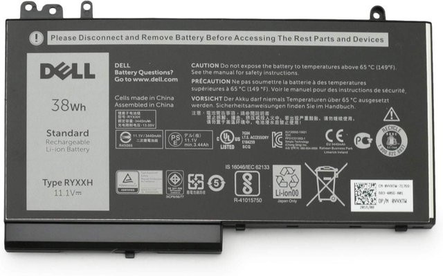 Dell Ersatzakku 3-Zellen Li-Ion Pack 38W HR in Schwarz für Latitude E5250 E5550 (RYXXH) - Bild 1