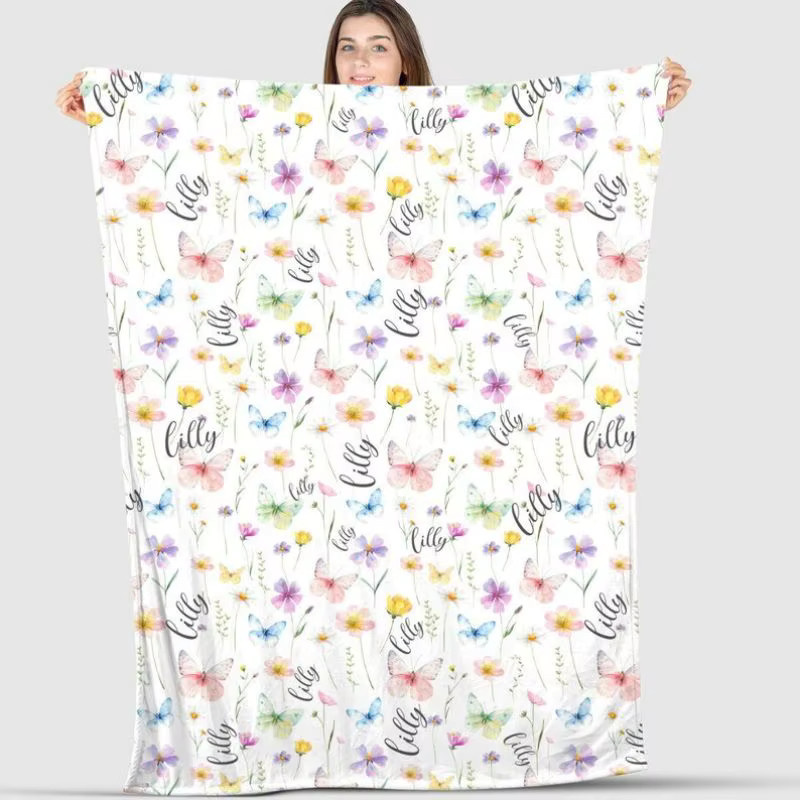 VIKAMA Babydecke aus Flanell mit floralem Aquarell-Blumenmuster und Vögeln in Multicolour, weich und gemütlich für Neugeborene und Kinderwagen, B/T: 90 x 60 cm - Bild 3