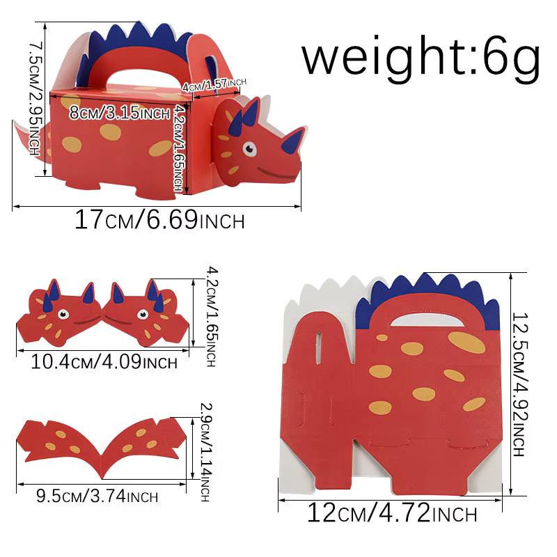 Rote Dinosaurier-Partytüten aus Papier als Geschenkbox für Kinder zum Thema Dino-Party - Bild 3