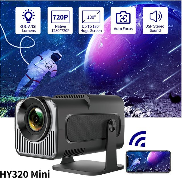 Salange HY320 MINI Android 14.0 Smart Projektor LED Beamer in Schwarz mit 300 ANSI, 720P, 4K Unterstützung und WLAN - Bild 1