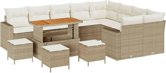 vidaXL Garten-Sofa-Set 13-teilig in Beige aus Poly-Rattan mit Polstern und Tisch in U-Form - Bild 1