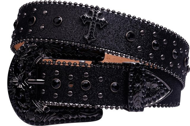 Gürtel Ruidi bb, Strassstein, Leder, schwarz, 115 cm, Damenmode - Bild 1