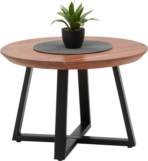 Zandiara Couchtisch Safaga in Schwarz/Natur aus Akazienholz und Metall, rund mit B/T/H: 70 x 70 x 45 cm - Bild 1