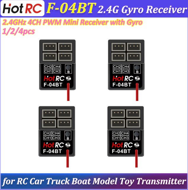 HOTRC F-04BT 2,4GHz 4CH PWM-Empfänger mit Gyroskop, Mini-RX, 1/2/4 Stück - Bild 1