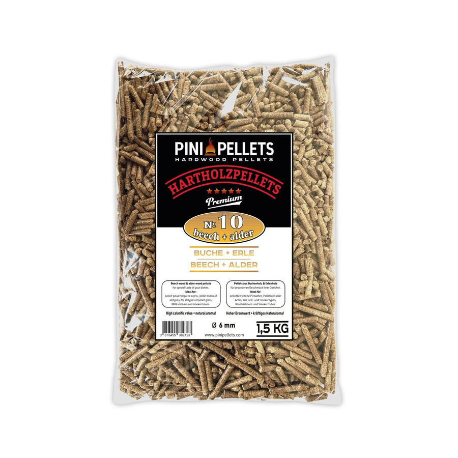 PINI Grillpellets Mix № 10 Buche und Erle, 1,5 kg Hartholzpellets zum Grillen, Räuchern und Smoken - Bild 2