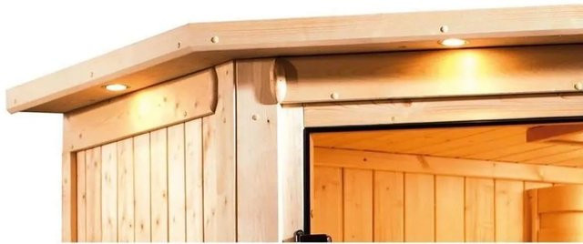 Karibu Dachkranz für Sauna Celine 7 in Braun mit LED Warmweiß - Bild 1