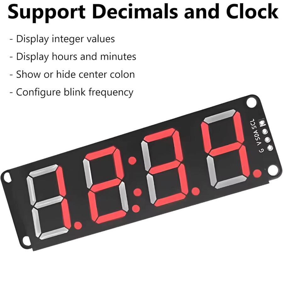 NullLab I2C 4-stelliges 7-Segment-LED-Anzeigemodul mit Dezimalanzeige und Uhrfunktion, kompatibel mit HT16K33 - Bild 3