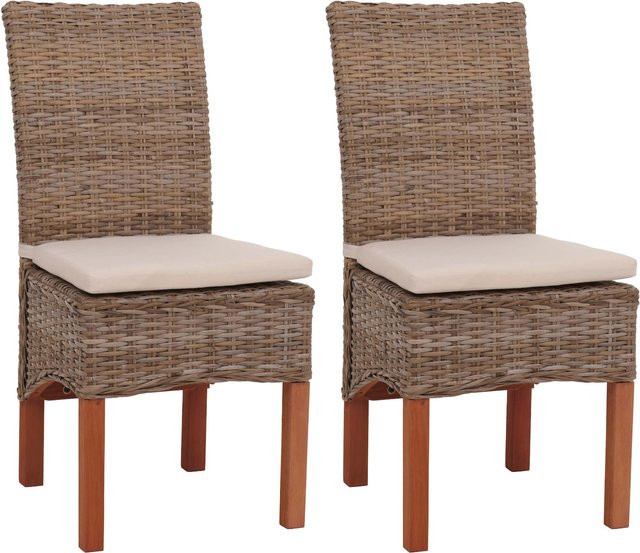 MCW Esszimmerstuhl Var 2er-Set aus Kubu-Rattan mit Sitzkissen in Grau und Braun - Bild 1