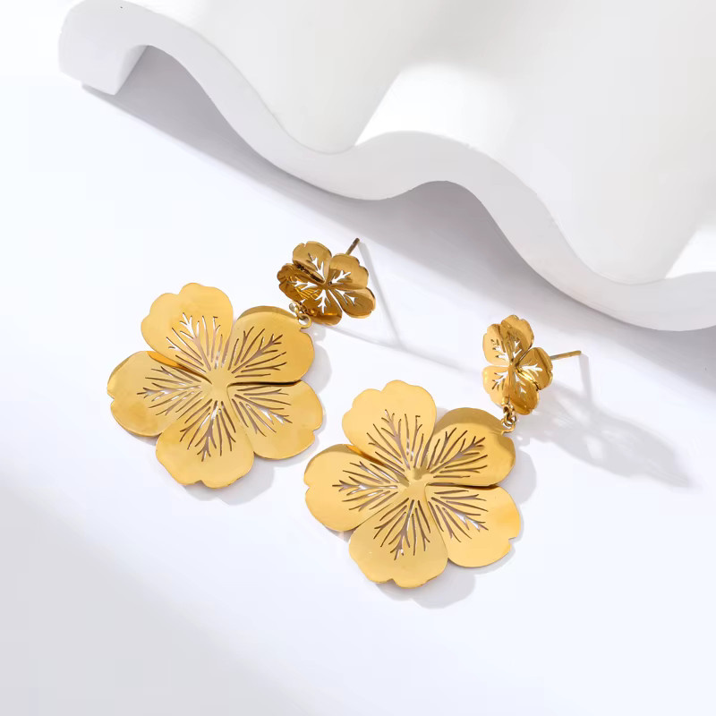 Eilieck Ohrringe, Edelstahl, Gold, Damen, Blumen Herz Schmetterling - Bild 2
