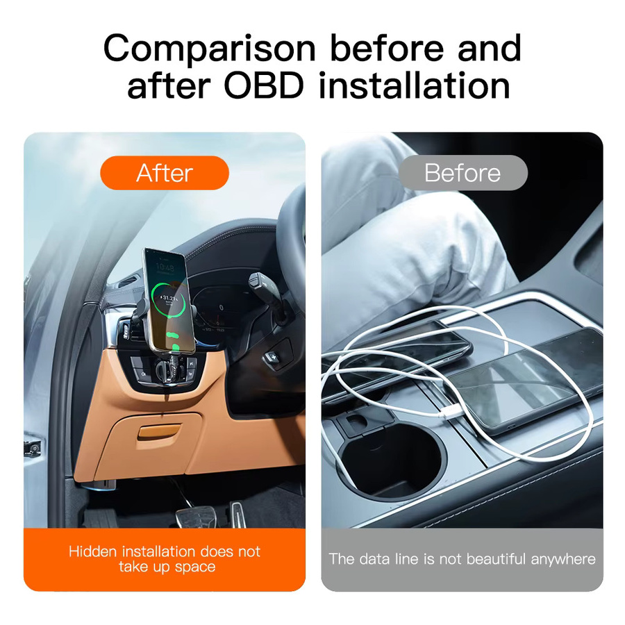 Premium OBD2-Ladegerät-Hub für Tesla Model 3, Y, X und S mit USB und Typ-C Dual-Splitter in Schwarz - Bild 2