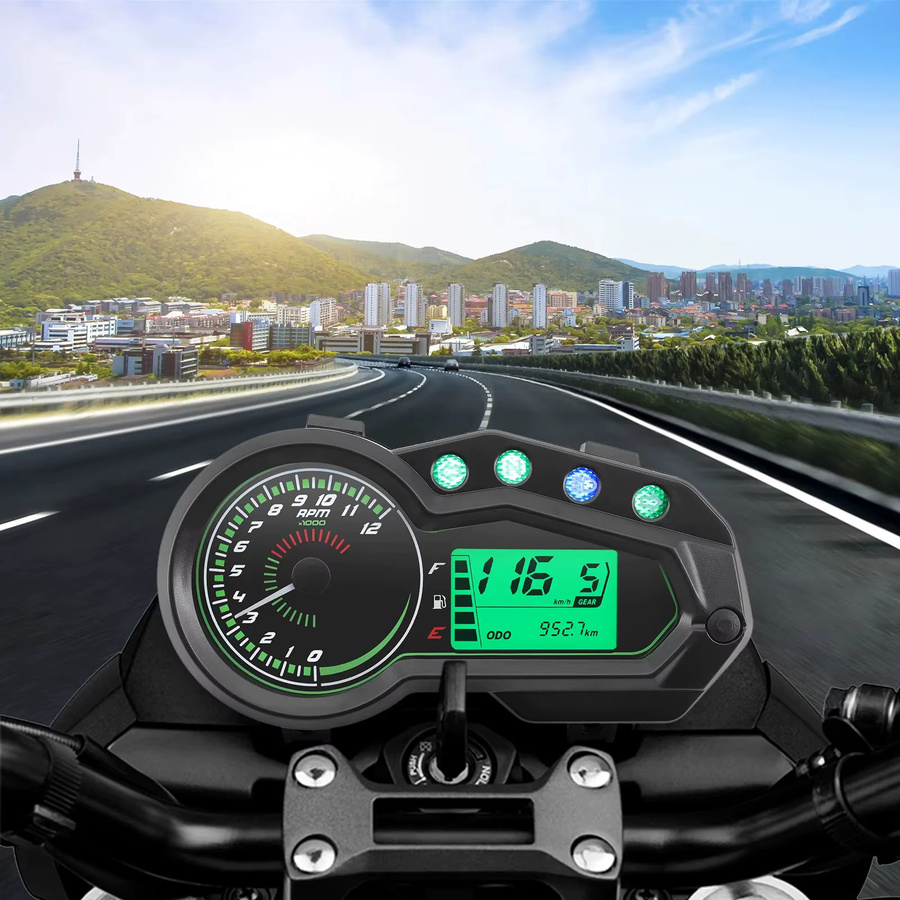 MAIMEIMI Digitaler Motorrad Tachometer mit LCD-Anzeige und Drehzahlmesser in Schwarz - Bild 3