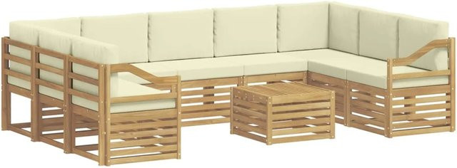 vidaXL Sofagarnitur aus Massivholz Akazie im modernen Latten-Design mit Armlehnen in Creme-weiß und Beige - Bild 1