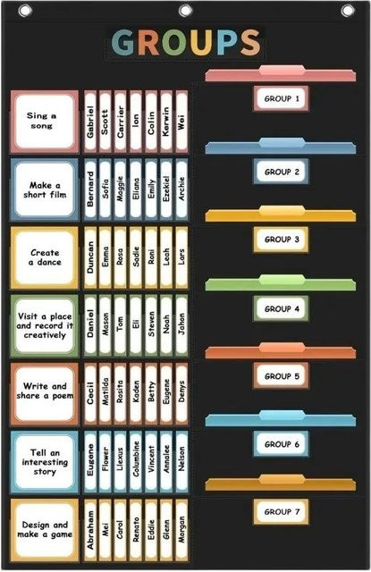 114-Karten-Taschendiagramm zur Organisation von Kleingruppen und Klassenzimmer-Management, pädagogisches Lernzubehör in Schwarz und Multicolour - Bild 1