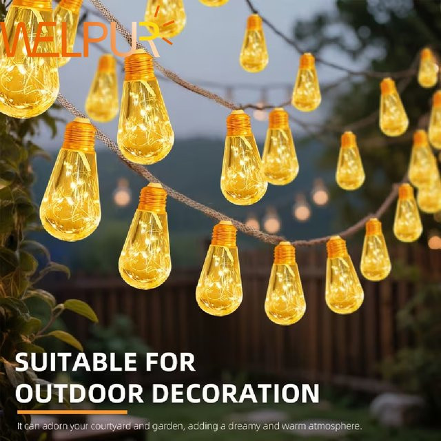 WELPUR Solarbetriebene S14 Außenlichterkette in Warmweiß für Garten und Party - Bild 1