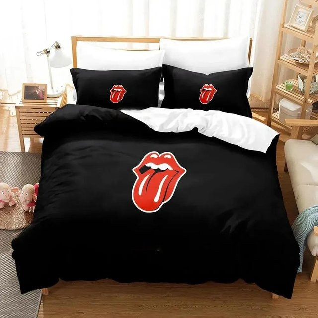 Lodestar Rolling Stones Logo Bettwäsche-Set aus Mikrofaser in Schwarz, 3-teilig, B/H: 200 x 200 cm - Bild 1