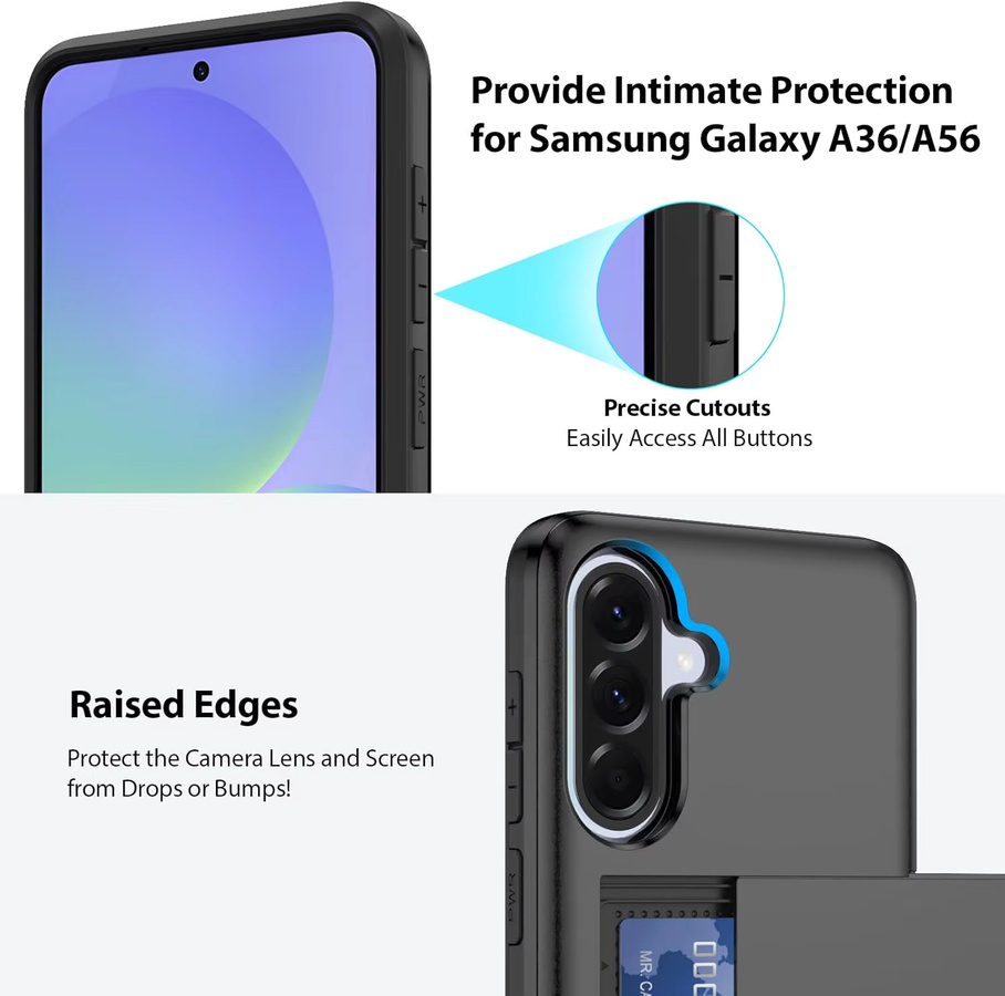 Huikai Schutzhülle für Samsung Galaxy A37 A57 A56 A36 mit integriertem Kartenhalter in Schwarz - Bild 3