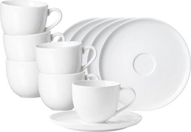 Ritzenhoff & Breker Kaffeetassen mit Untertassen Skagen aus Porzellan, Weiß, 6er Set, 220 ml - Bild 1