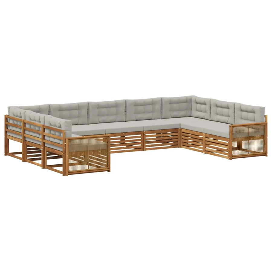 vidaXL Outdoor-Sofagarnitur in U-Form aus Akazienholz mit Kissen, Hellgrau - Bild 2