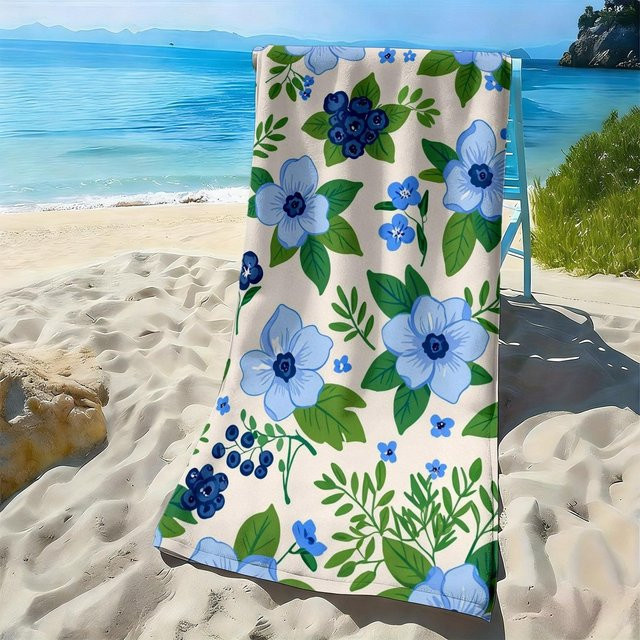 Hochsaugfähiges Strandtuch aus Polyester-Mikrofaser mit blau-grünem Blattmuster, Breite: 30 cm, Höhe: 60 cm - Bild 1