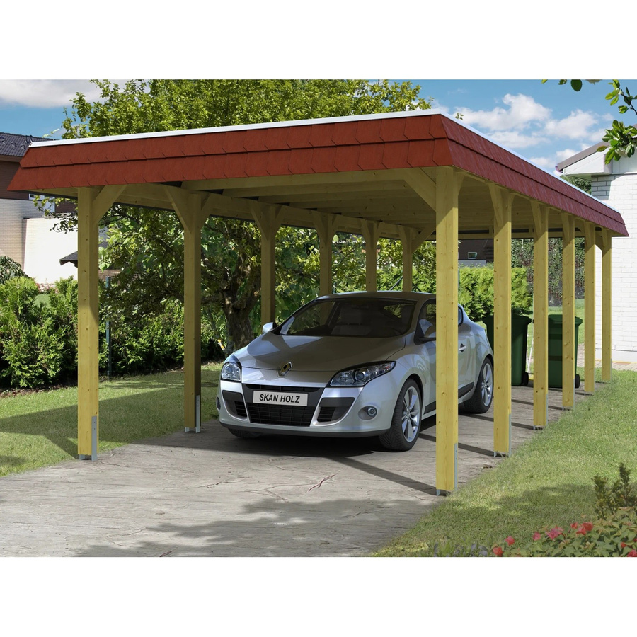 Skan Holz Carport Spreewald aus Nadelholz mit grüner Blende und flacher Dachform, B: 893 cm, T: 345 cm - Bild 2