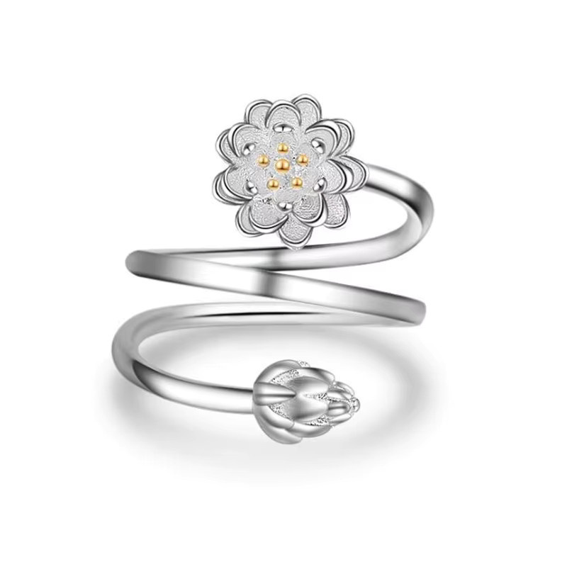 Öffnungsringe 925 Silber, doppelter Lotus, Unisex - Bild 3