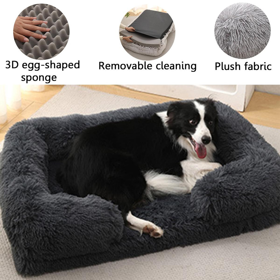 Quadratisches Hundebett aus Plüsch mit abnehmbarer Matte für Hunde und Katzen, B/T/H: 45 x 40 x 12 cm - Bild 4