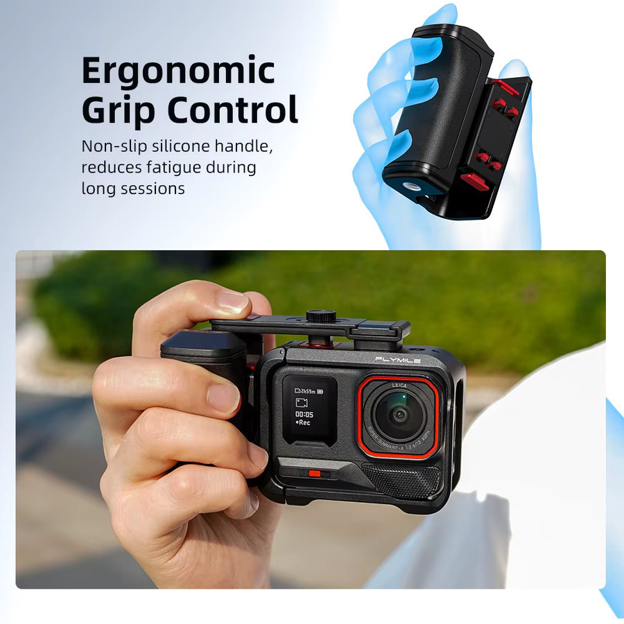 Flymile Kamera-Griff Schwarz Fotografie-Handgriff-Set für Insta360 Ace Pro 2 mit Käfig und Auslöseknopf - Bild 3