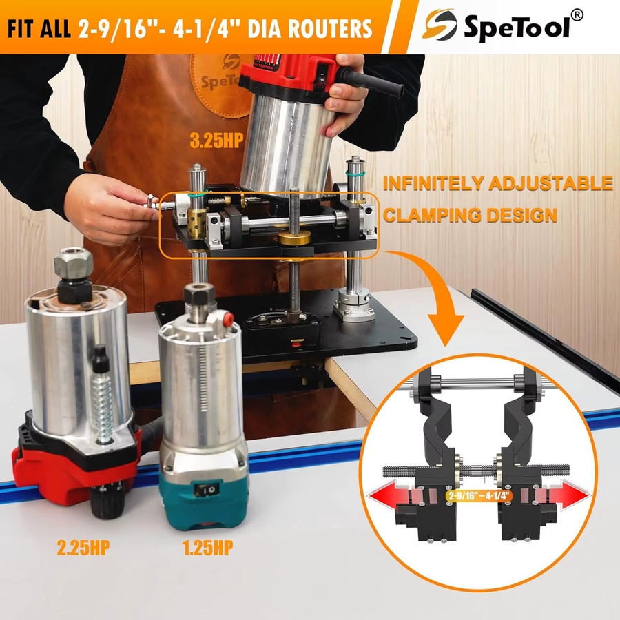 SpeTool P01002 Professionelles Fräser-Hebesystem aus Aluminium für Oberfräsen mit präziser Einlegeplatte und DIY-Schablone - Bild 2