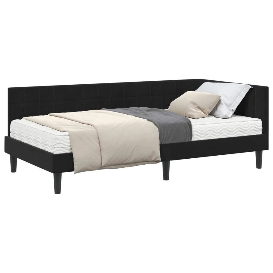 vidaXL Eckbettgestell mit 2 Matratzen und Kopfteil in Schwarz Samt, B/T: 100 x 200 cm - Bild 2