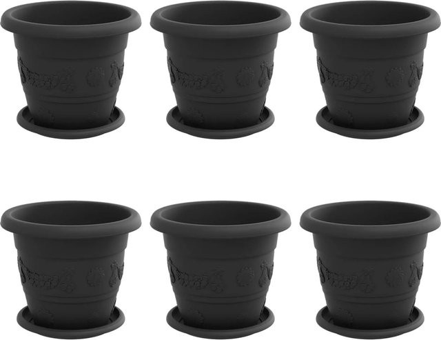 6er Set vidaXL Blumentöpfe aus Kunststoff in Schwarz, zylindrisch für Innen- und Außenbereich, Durchmesser: 26 cm, Höhe: 21,5 cm - Bild 1