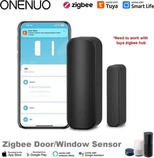 Onenuo Smart Tür- und Fenstersensor Zigbee WiFi Alarmsensor in Schwarz kompatibel mit Alexa und Google Home - Bild 1
