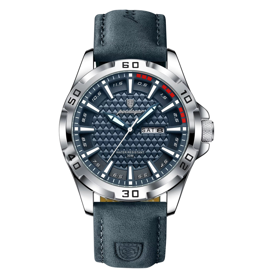 POEDAGAR Armbanduhr Quarz, Leder, Schwarz, Herren, Datum, Wochentag - Bild 7