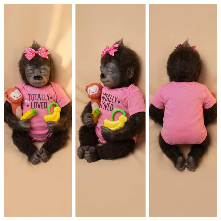 NPK Original Reborn Baby Orang-Utan Puppe, Schwarze Affen-Sammelpuppe - Bild 3